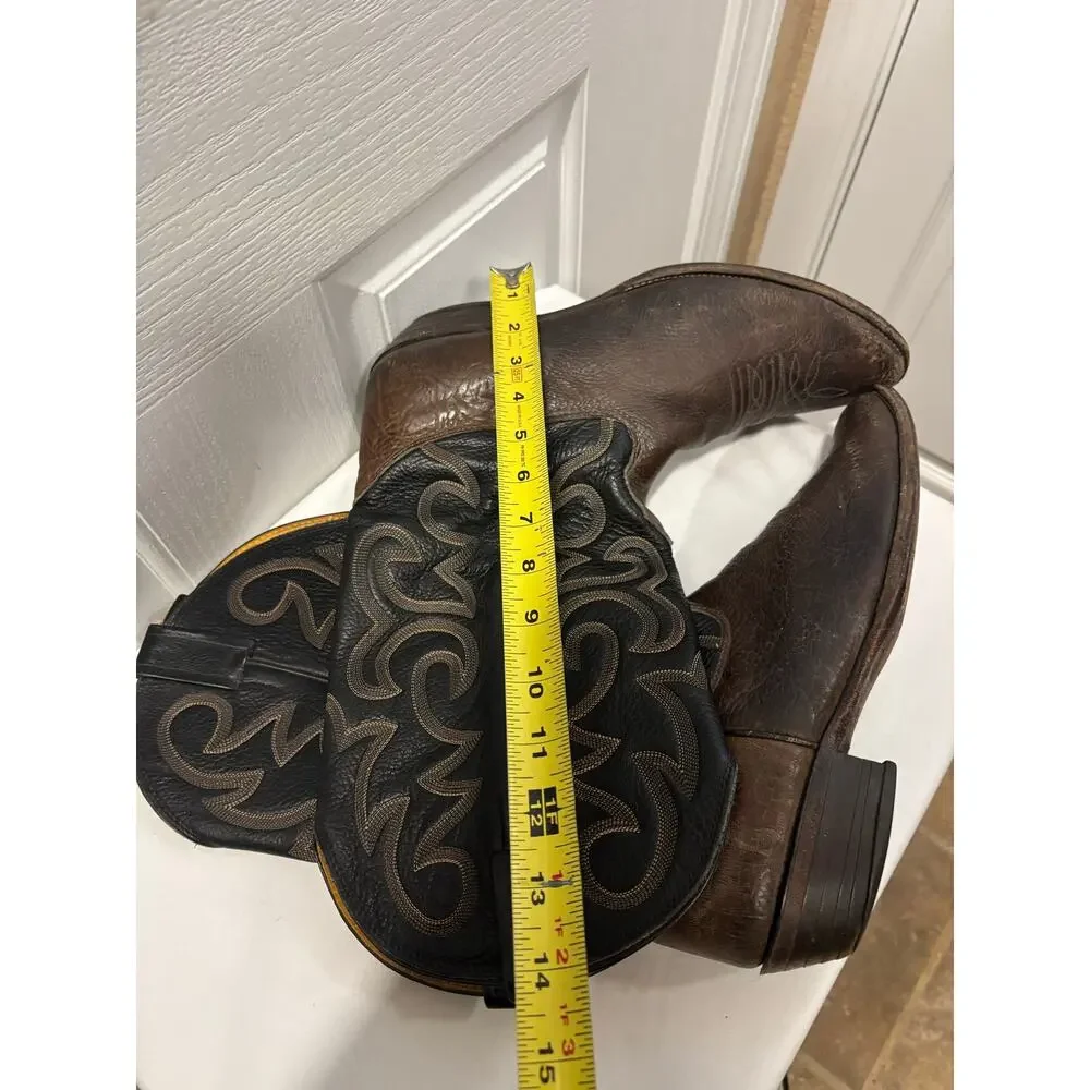 Vintage Nocona Cowboy Boots Men’s 11D USA Brown Black Leather Western Stitch